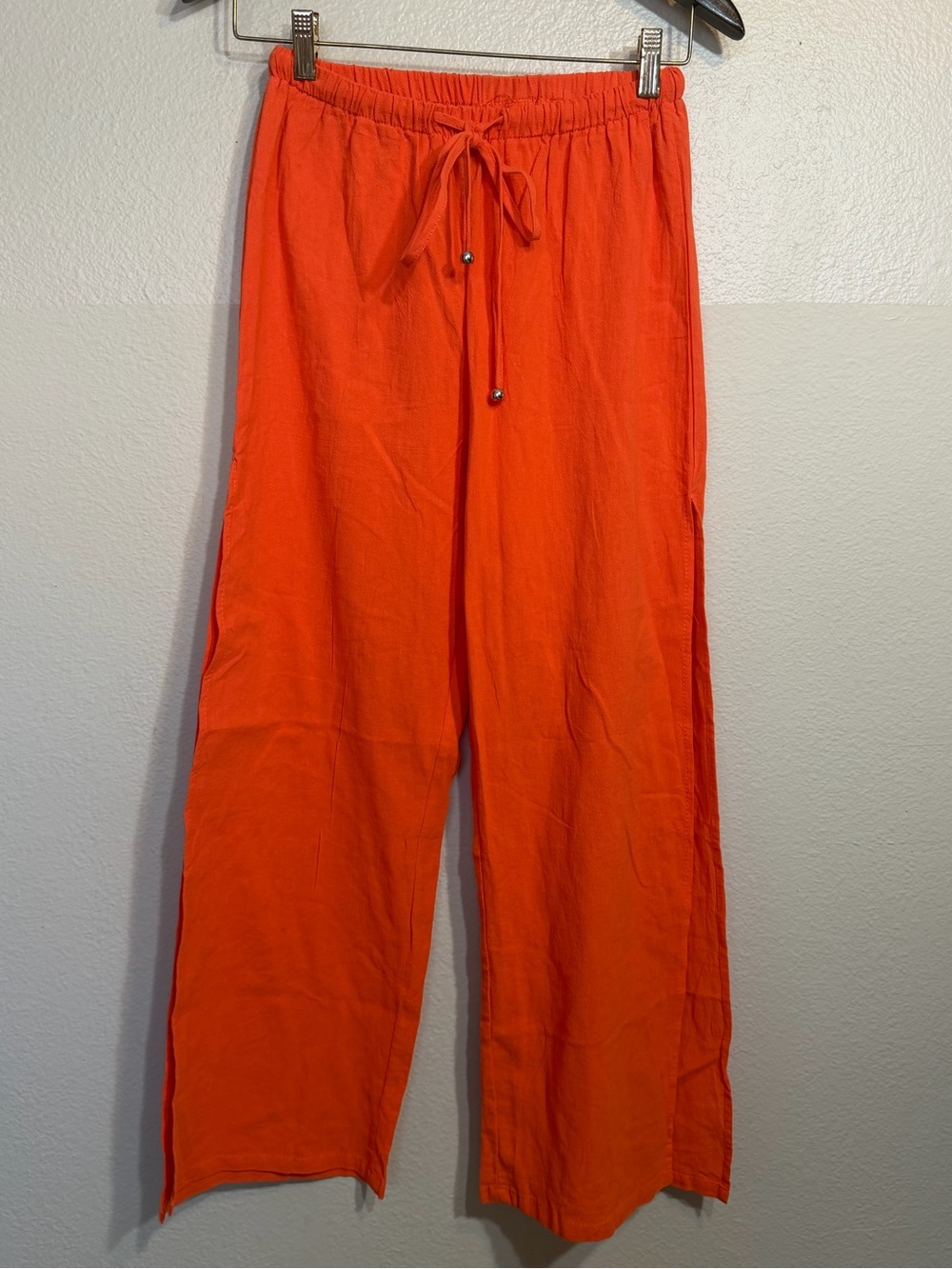 Resort wear Orange Drawstring side slits wide leg Pants small